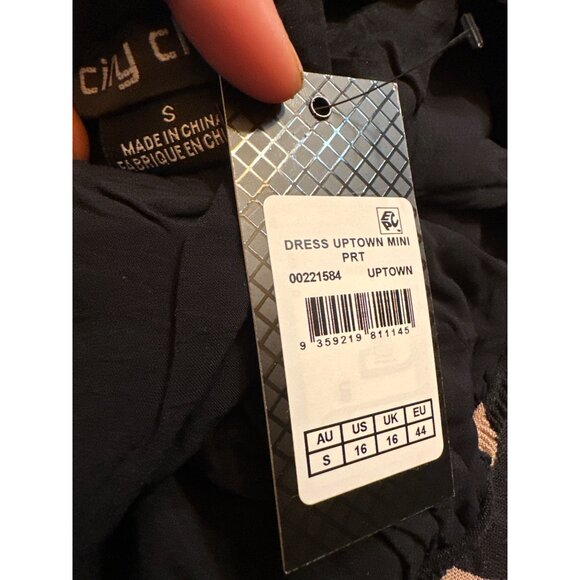 Dress Uptown Mini Black & Beige Abstract Print Short Sleeve City Chic - Picture 5 of 7